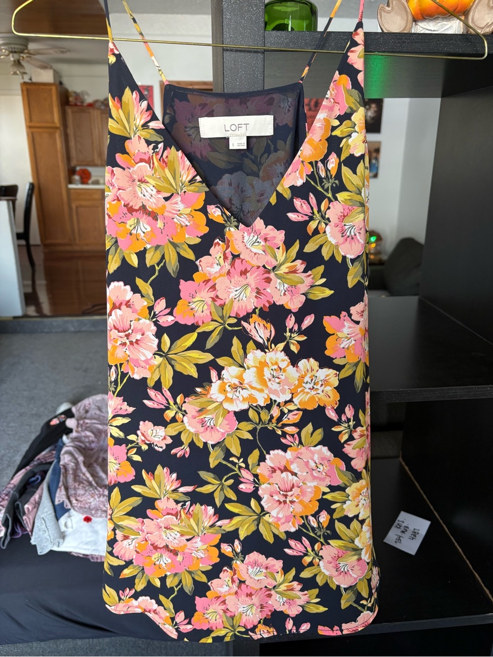 LOFT Navy Pink and Yellow Floral Spaghetti-Strap Cami